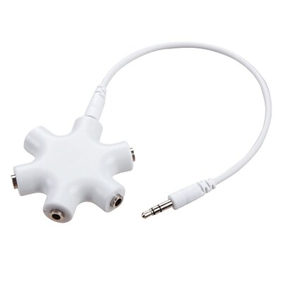 Insten White 5 Ports Round Headset Headphone Earphone Splitter 3.5mm Cap Plug