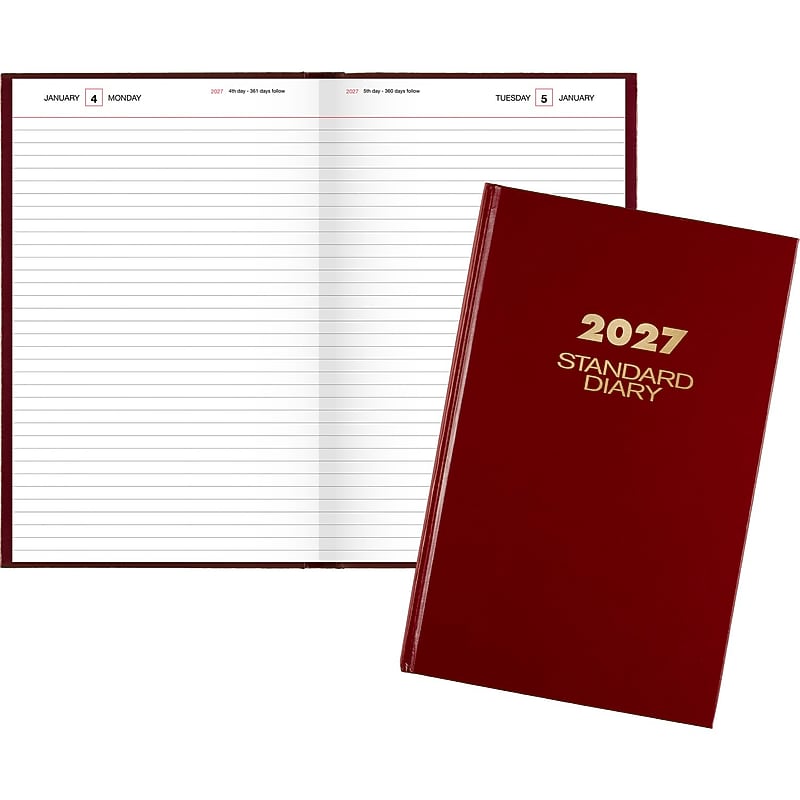 2027 AT-A-GLANCE Hardcover Diary, 7.75" x 12", Ruled, Red (SD376-13-27) image 1