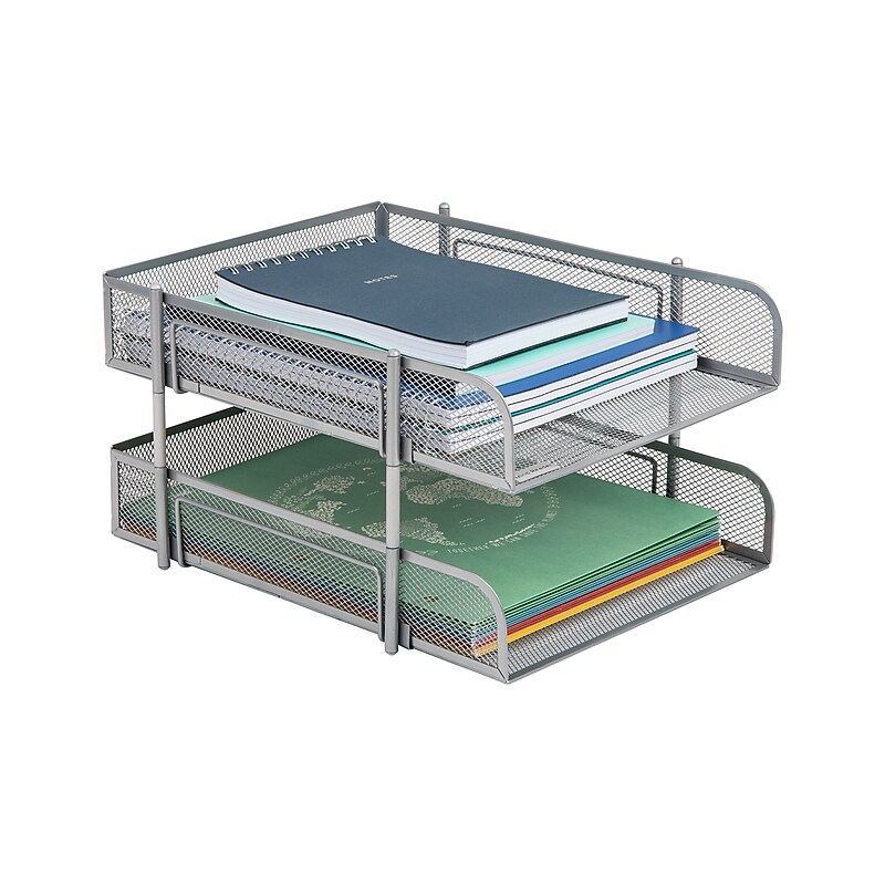 Mind Reader Metal Mesh Front Loading Stackable Letter Tray, Letter/Legal Size, Silver (CSTACK2-SIL) image 1