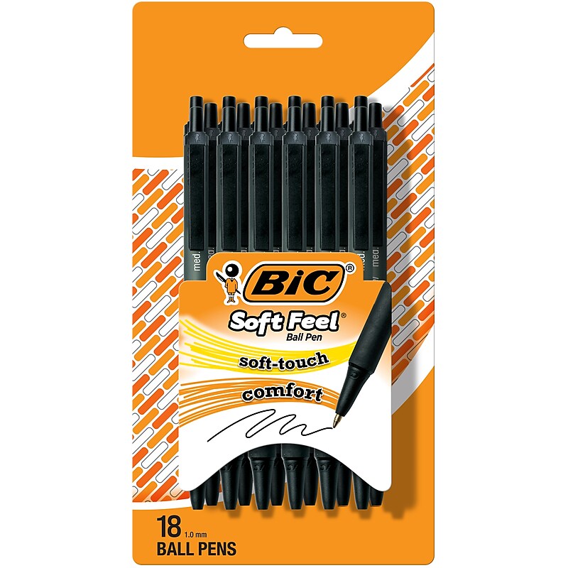 BIC Soft Feel Retractable Ballpoint Pen, Bold Point, Black Ink, 18/Pack (SCSMP18-BLK) image 1