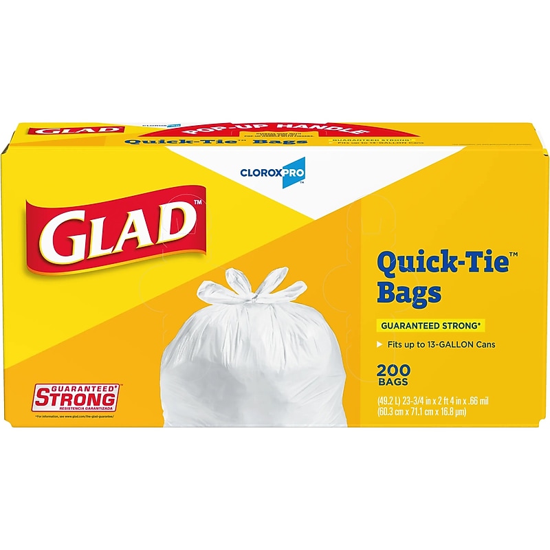 Glad Tall 13 Gallon Quick Tie Kitchen Trash Bag, White, 200 Total Bags (15931) image 1