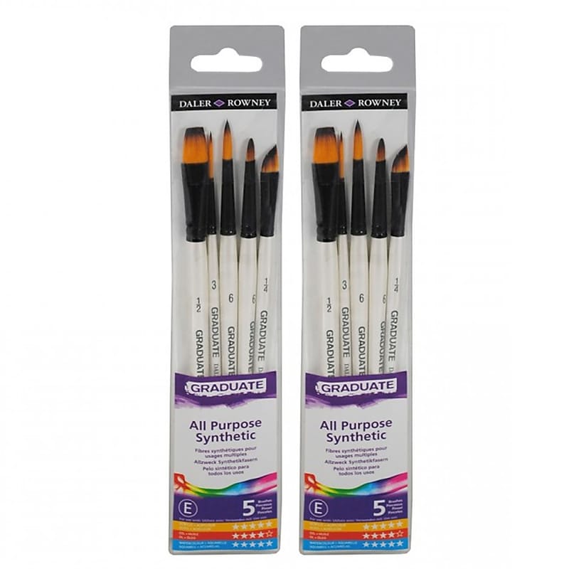 Daler-Rowney Graduate Watercolor Synthetic Brushes, 5/Set, 2 Sets/Bundle (DRWD212550006-2) image 1