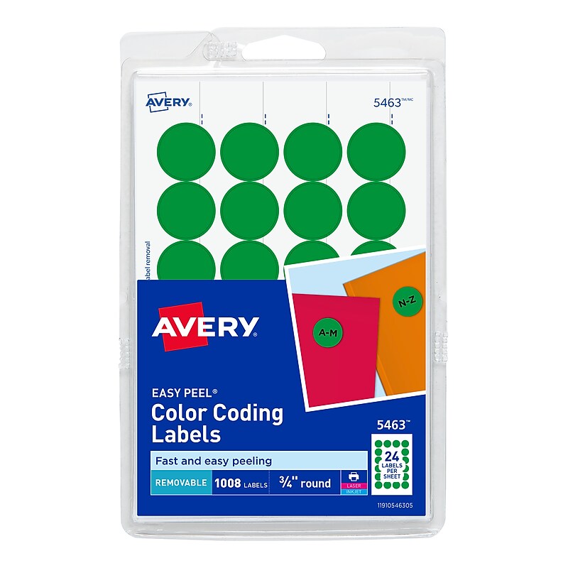 Avery Laser/Inkjet Color-Coding Labels, 3/4" Dia, Green, 1,008 Labels/Pack (5463) image 1