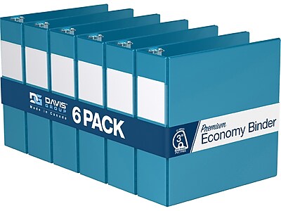 Davis Group 6pk 3" Premium Economy Round Ring Binders Turquoise Blue: Hard Cover, 625 Sheet Capacity, 2 Pockets, D Rings