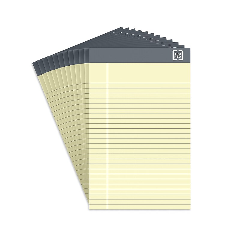 TRU RED™ Notepads, 5" x 8", Narrow Ruled, Canary, 50 Sheets/Pad, 12 Pads/Pack (TR57359) image 1