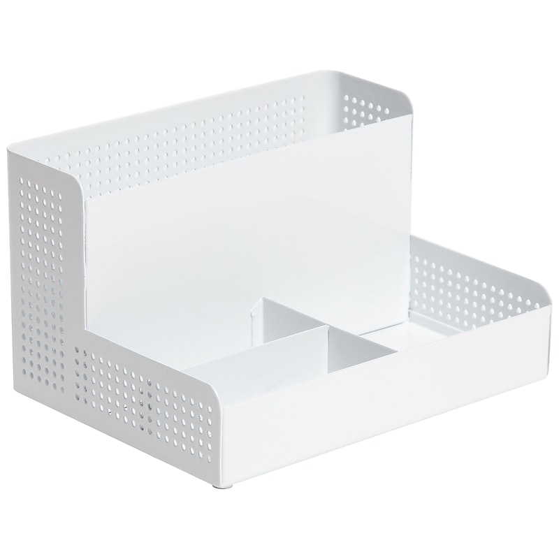 U Brands The Perforated Collection 4-Compartment Metal Desk Storage, White (5717U01-06) image 1