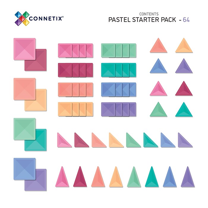 Connetix Magnetic Tiles Pastel Starter Pack, 64 Pieces