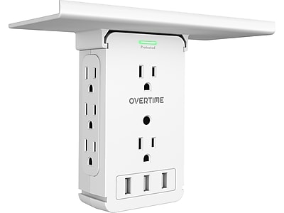 Overtime Wall Outlet Shelf, 8 Outlets and 3 USB Ports, Surge Protector, White (OTWP8O3USB) Simolary simolary.com
