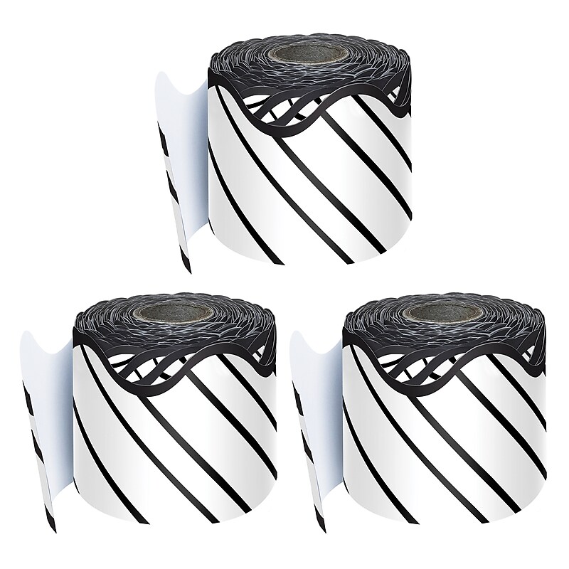Carson Dellosa Education Kind Vibes Stripes Rolled Scalloped Border, 2.25" x 65', Black/White, 3/Bundle (CD-108484-3) image 1