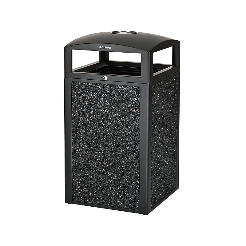 Alpine Industries Steel Outdoor Trash Can with Dome Lid and Ashtray, 40 Gallon, Gray Stone (472-40-GRYS) image 1