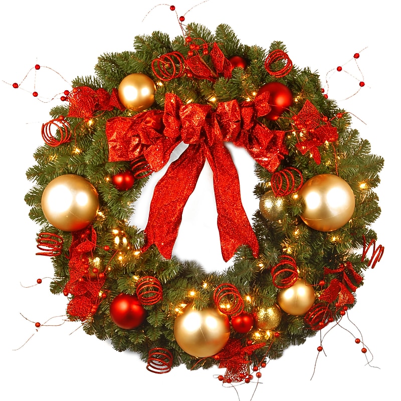 National Tree Company 36" Decorative Collection Cozy Christmas Wreath with Red and Clear Lights (DC13-104L-36W) image 1