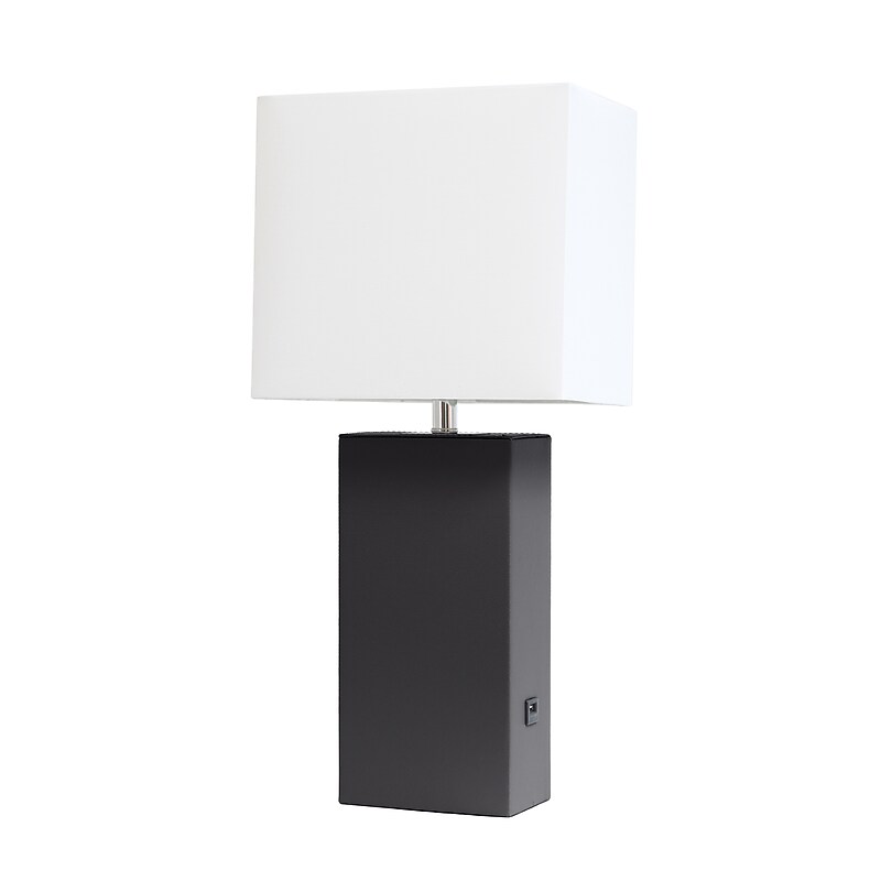 Lalia Home Lexington Leather Base 21" LED Table Lamp with USB Charging Port, Black Faux Leather (LHT-3012-BK) image 1