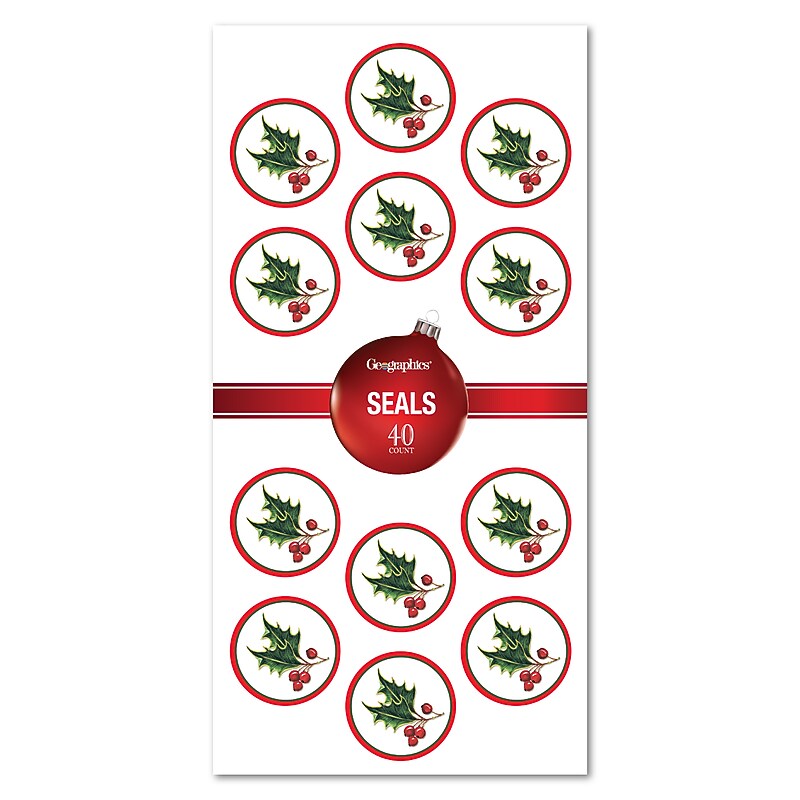 Geographics Holly & Ivy Holiday Seals, Multicolored, 40/Pack (50062) image 1