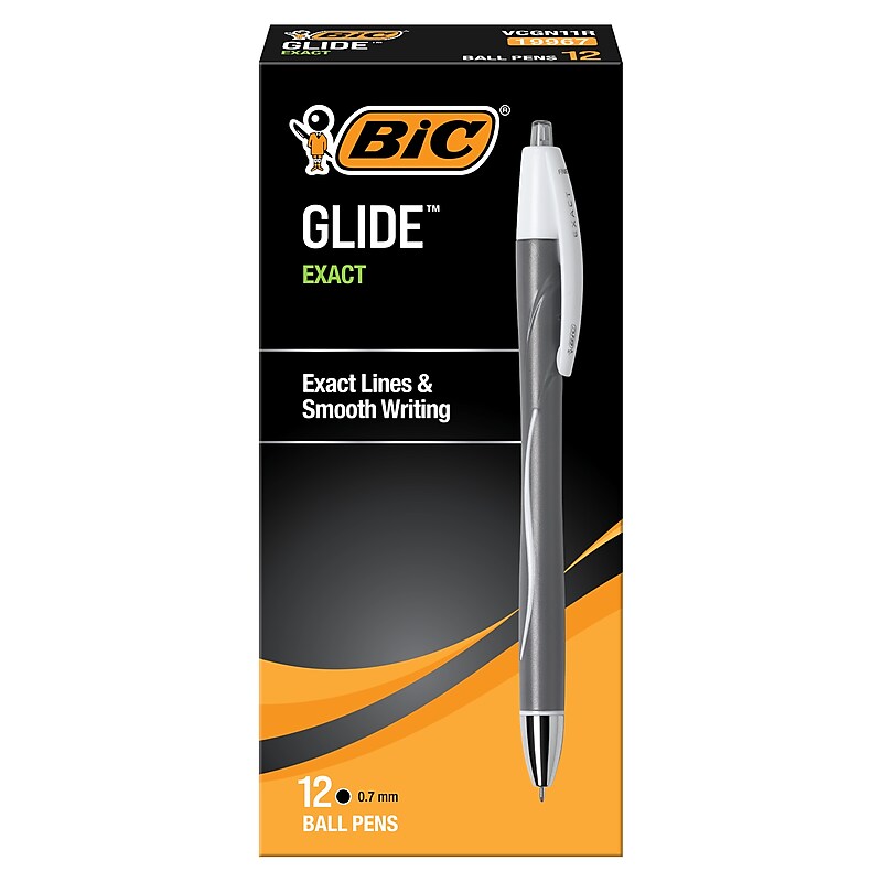 BIC Glide Exact Retractable Ballpoint Pen, Fine Point, 0.7mm, Black Ink, Dozen (VCGN11BK) image 1