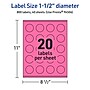 Avery Laser/Inkjet Round Multipurpose Labels, 1.5" Dia., Bright Pink, 800/Pack (94506)~#|#~00B4FF04-F47E-48B2-B0BDA5C05320CD22_sc7