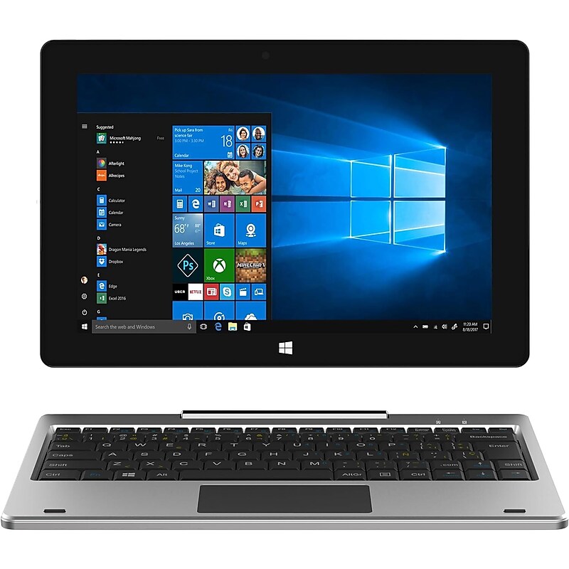 Supersonic Sonic10 10.1" Tablet with Detachable Keyboard, WiFi, 64GB Storage, Windows 11, Silver (SC-5032WKB) image 1