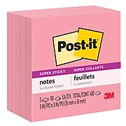 Post-it® Super Sticky Notes, 3" x 3", Neon Pink, 90 Sheets/Pad, 5 Pads/Pack (654-5SSNP)