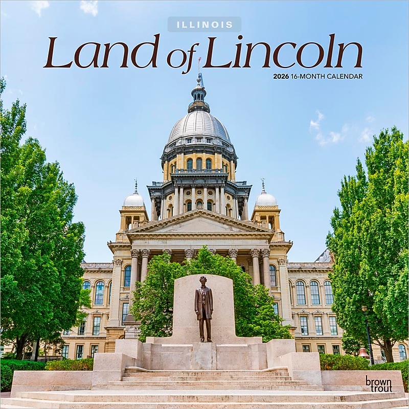 2026 BrownTrout Land of Lincoln Illinois Places 12" x 12" Monthly Wall Calendar (9798330704316) image 1
