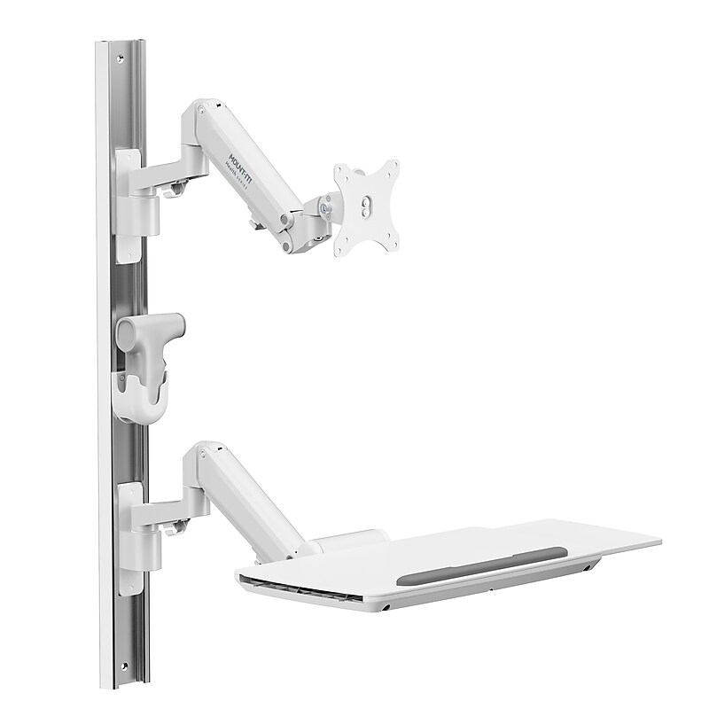 Mount-It! MedHub Wall Mounted, Flexible Workstation With WallTrack for Monitors up to 43", Matte White (MI-16002) image 1