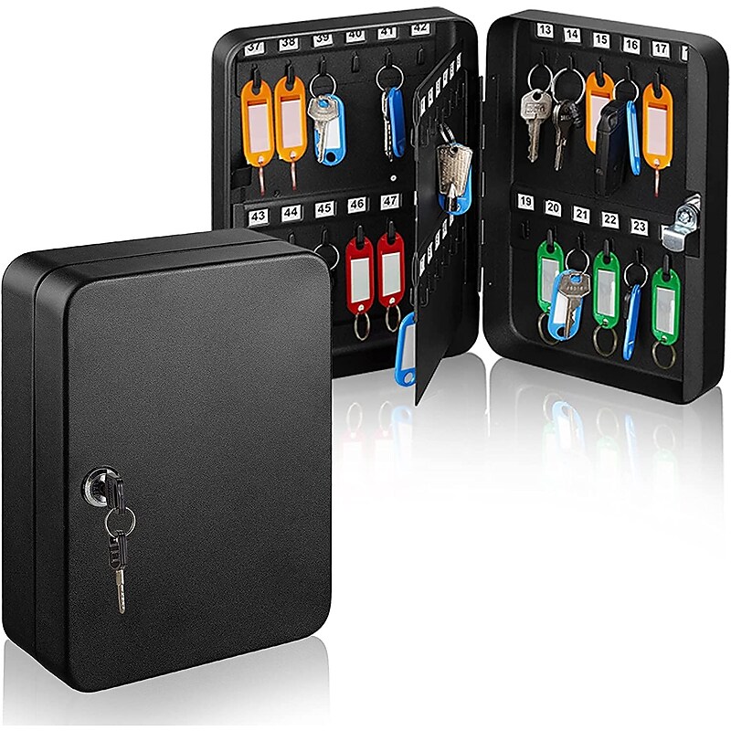 AdirOffice 48-Key Cabinet with Key Lock and Key Tags, Black (681-48-BLK-PKG) image 1