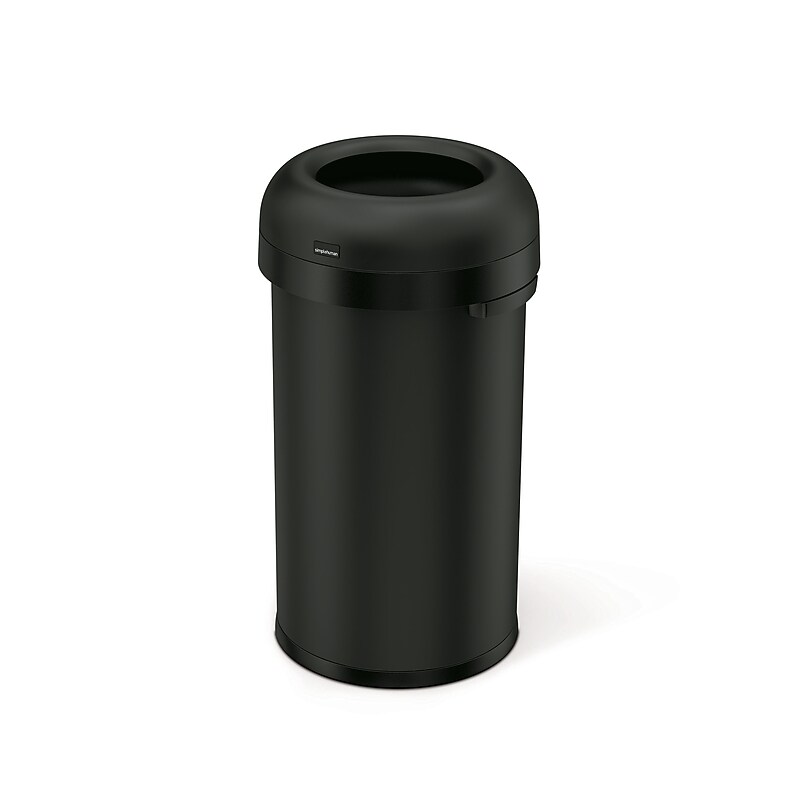 simplehuman Commercial Bullet Steel Trash Can with Open Lid, 16 Gallon, Matte Black (CW1496) image 1