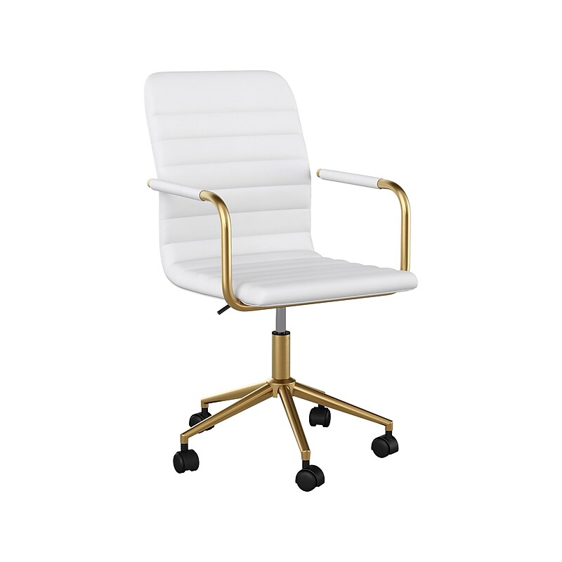 Martha Stewart Taytum Ergonomic Faux Leather Swivel Office Chair, White (CH142370WHGLD) image 1