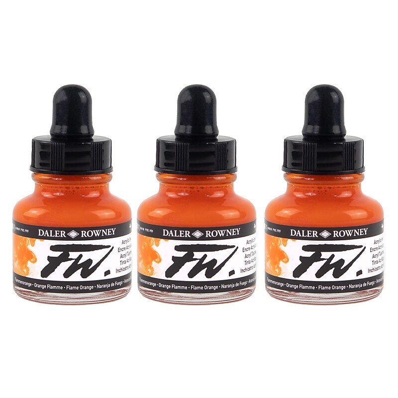 Daler-Rowney FW Acrylic Ink, Flame Orange, 29.5ml, 3/Bundle (DRW160029687-3) image 1