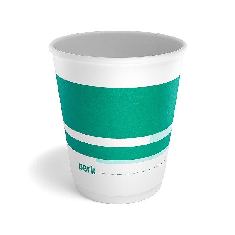Perk™ Insulated Double Wall Paper Hot Cup, 10 oz., White/Teal, 480/Carton (PK59482CT) image 1