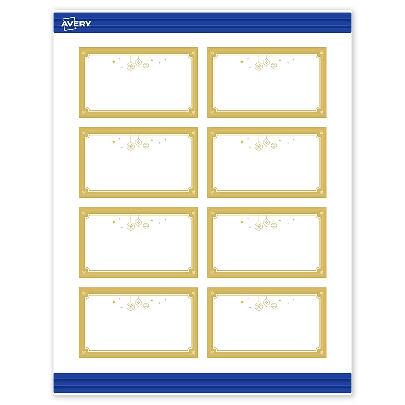 Avery Gold-Metallic Ornaments Matte Blank Card, White, 80/Pack (S00-FHC) image 1