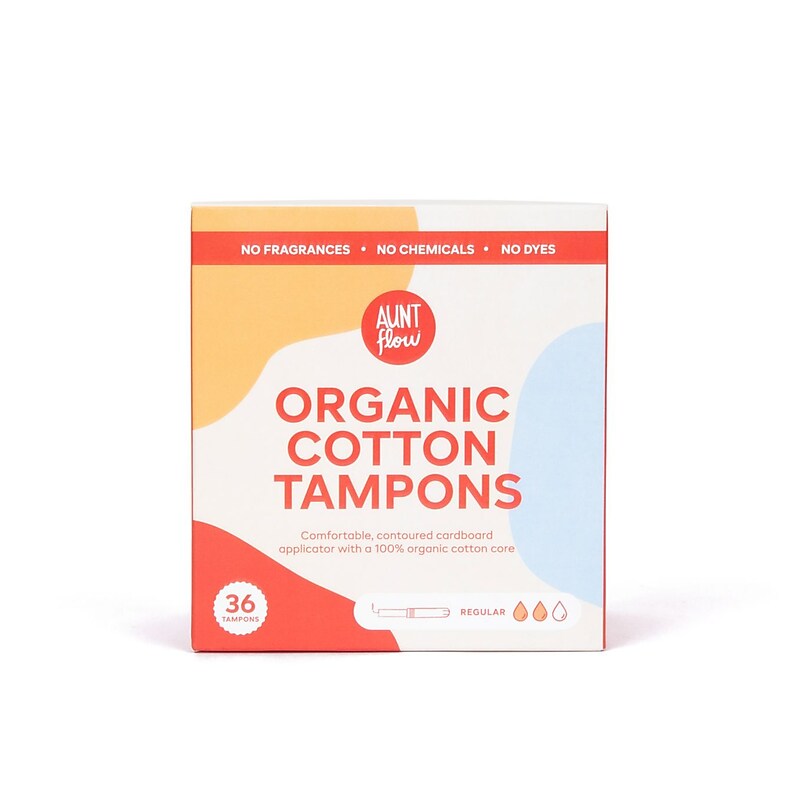 Aunt Flow Regular Absorbency Organic Cotton Tampons, Cardboard Applicator, 36/Box (TAMP-ORG-CMR-36) image 1