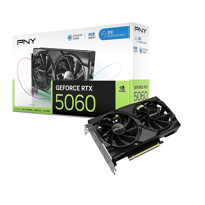 PNY GeForce RTX 5060 GDDR7 Gen 5 NVIDIA GeForce PCI EXPRESS 5.0 8GB Gaming Graphics Card, 28 MHz, Black (VCG50608DFXPB1-O) image 1