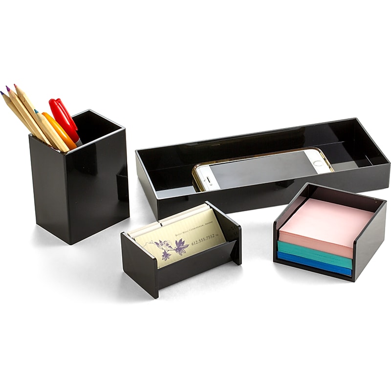 Officemate 4-Piece Desk Organizer Set, Plastic, Black (21532B) image 1
