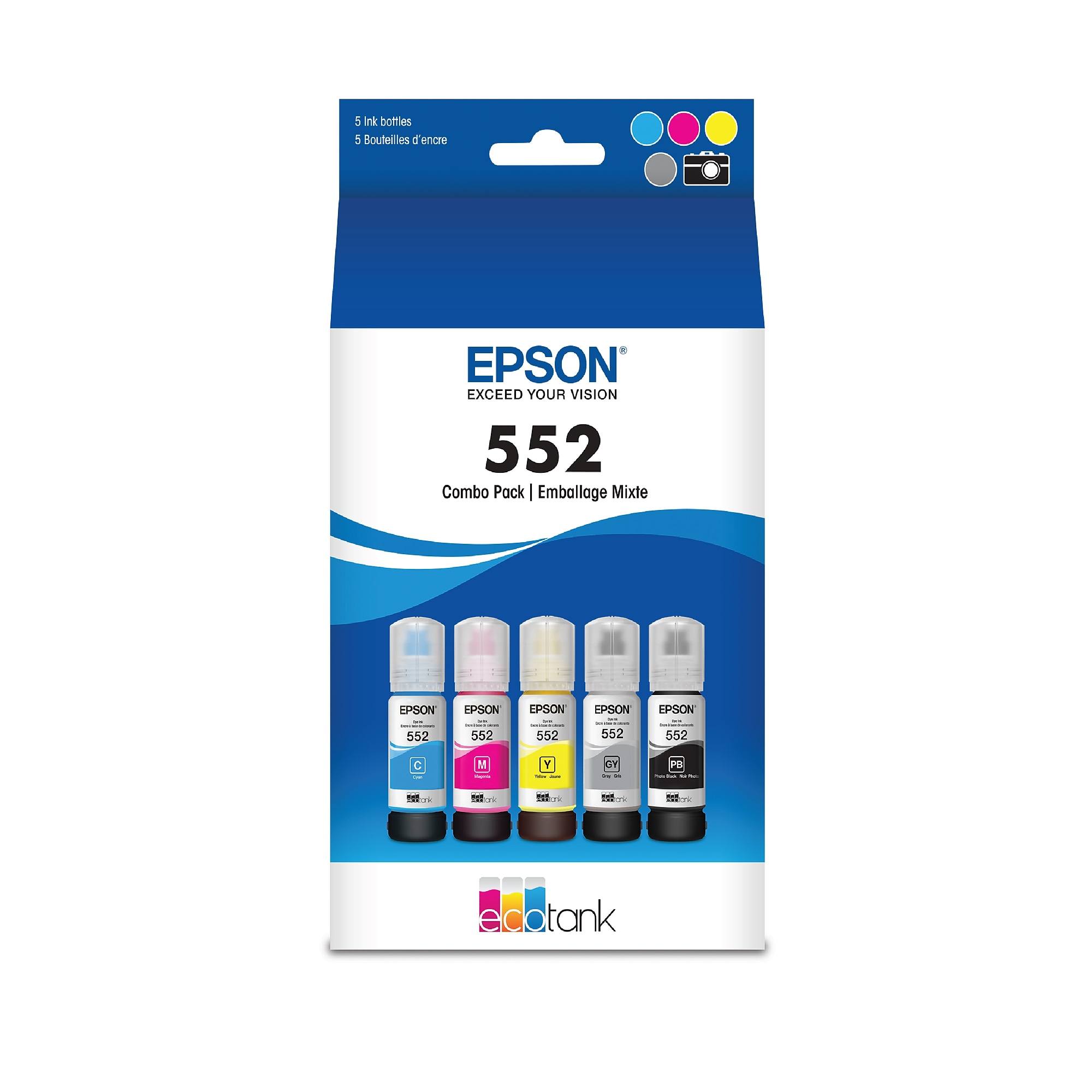 Epson T552 Cyan/Yellow/Magenta/Photo Black/Gray High Yield Ink Cartridge, 5/Pack (T552920-S) Sansujyuku sansujyuku.com