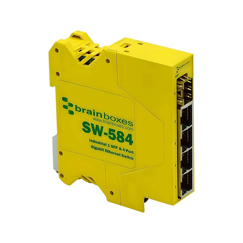 Brainboxes Industrial 4-Port Gigabit Ethernet Unmanaged Switch, Yellow (SW-584) image 1