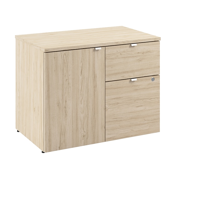Bush Business Furniture Stratus 24"H Storage Cabinet with 2 Shelves, 2 Drawers, Natural Elm (SUS130NE) image 1