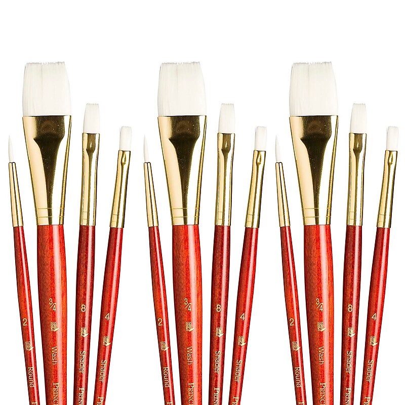 Princeton RealValue Mixed Media Synthetic Taklon Variety Brush Set, Red, 4/Set, 3 Sets/Bundle (PBXPR9125-3) image 1