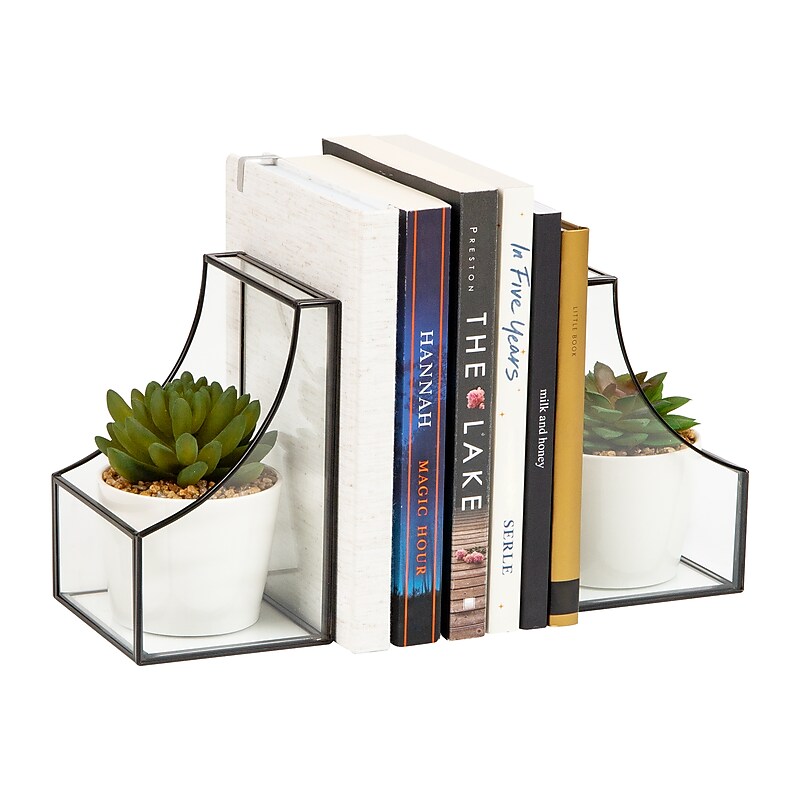 Mind Reader Metal Terrarium Bookends, 6.25", Black (GLBOOK2-BLK) image 1