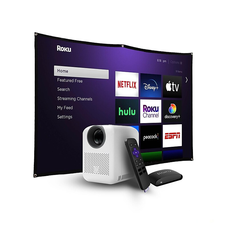 HP CC180 Projector with Roku and 80" Projector, White image 1