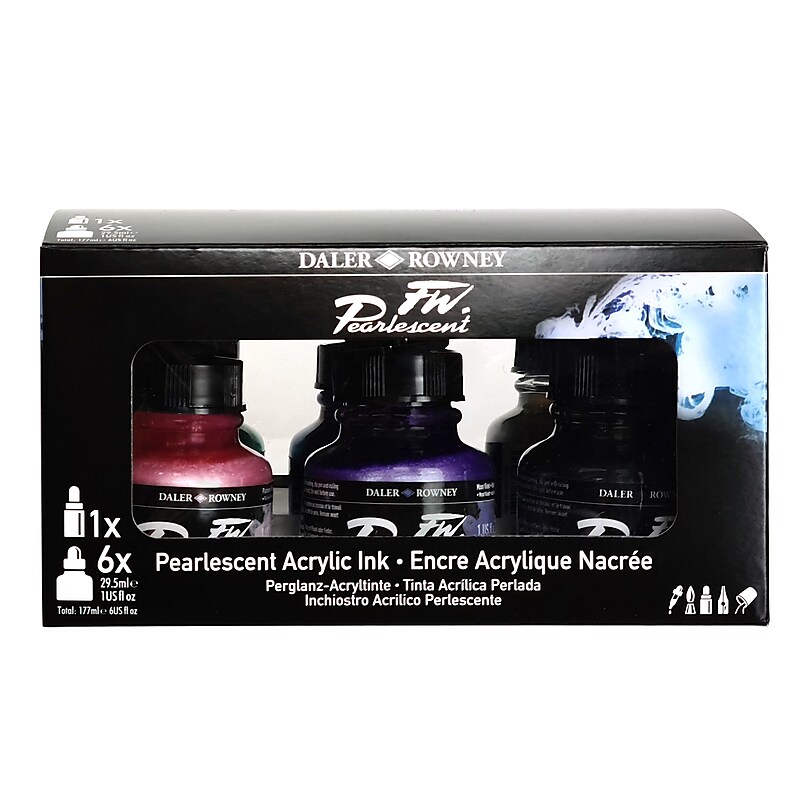 Daler-Rowney FW Acrylic Ink, Assorted Pearlescent Colors, 29.5ml, 7/Set (DRW603200007) image 1