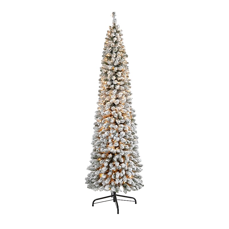 Nearly Natural 7-ft Flocked Pencil Artificial Christmas Tree with 400 Clear Lights and 574 Bendable Branches (T1907) image 1