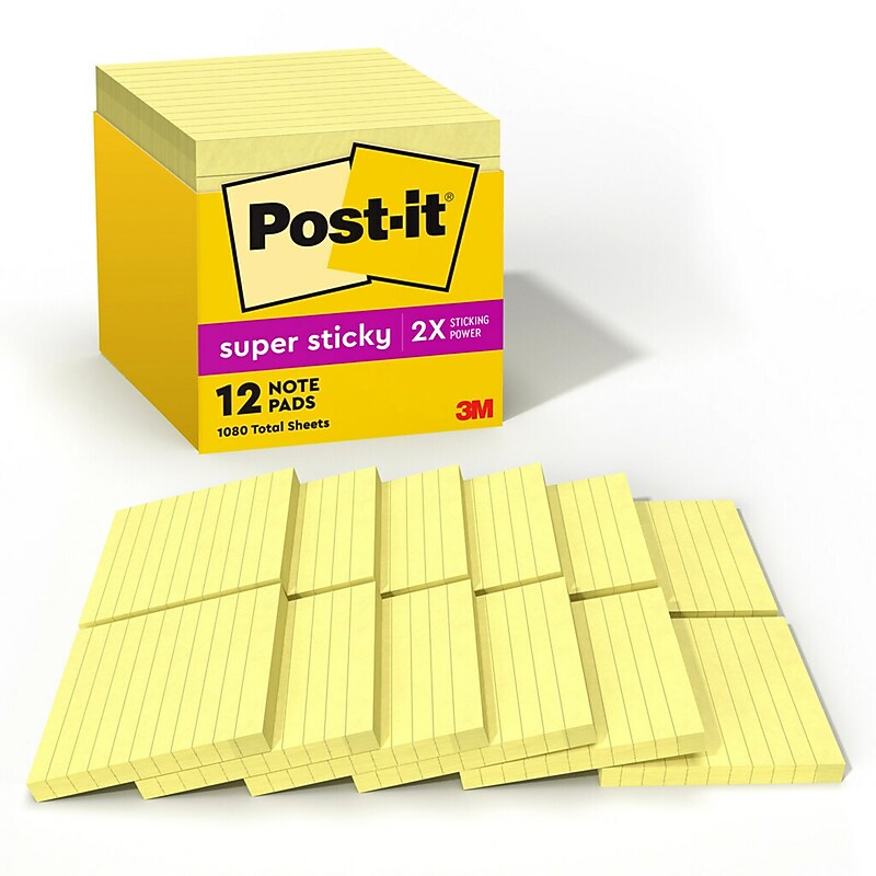 Post-it Super Sticky Notes, 4" x 4", Canary Collection, Lined, 90 Sheet/Pad, 12 Pads/Pack (675-12SSCP) image 1
