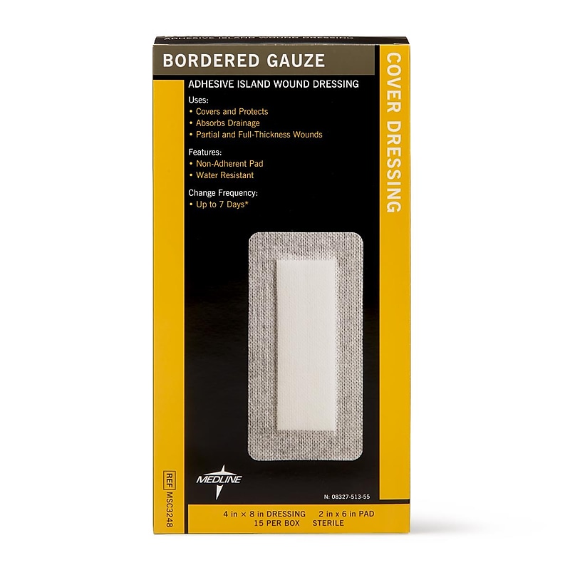 Medline Sterile Bordered Gauzes, 8" L x 4" W, 150/Box (MSC3248) image 1