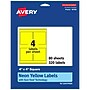 Avery Laser/Inkjet Multipurpose Square Labels, 4" x 4", Neon Yellow, 320/Box (94100)~#|#~01575ADD-1AEF-43F4-9C36EFFF9E3E15A0_sc7