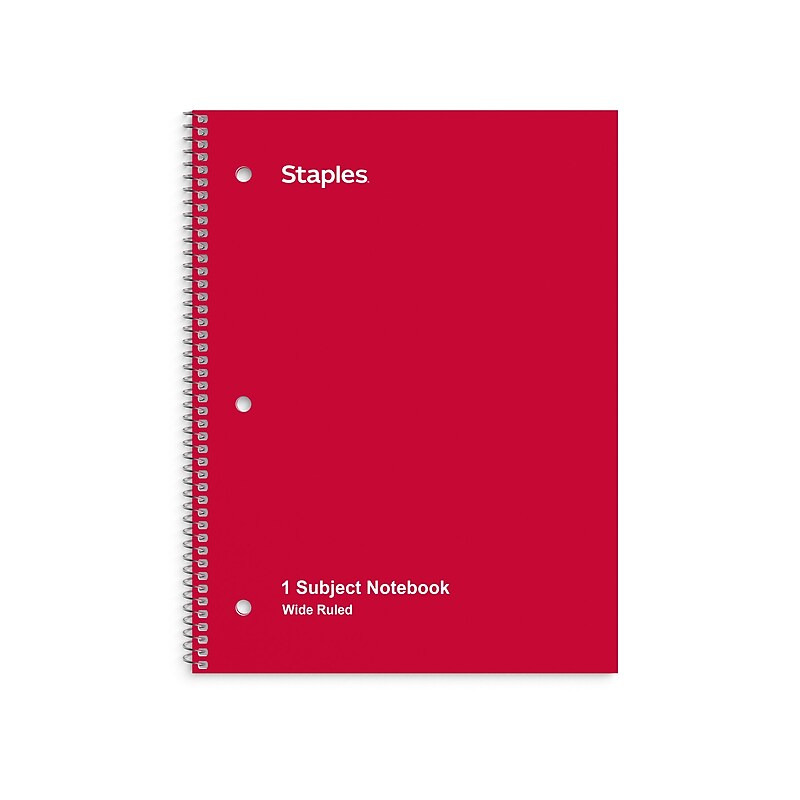 Staples 1-Subject Notebooks, 8" x 10.5", Wide Ruled, 70 Sheets, Red (ST24007C) image 1