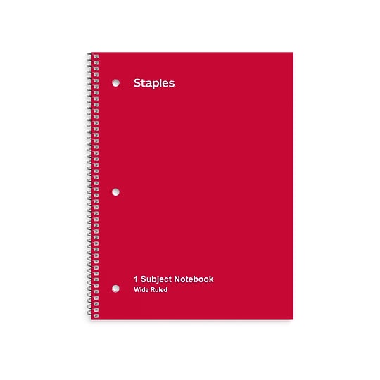 STAPLES 1‑Subject Notebook, 8” x 10.5”, Wide Ruled, 70 Sheets, Red~#|#~015C0DFB-2EB6-4084-9AC856374A992C9E_sc7
