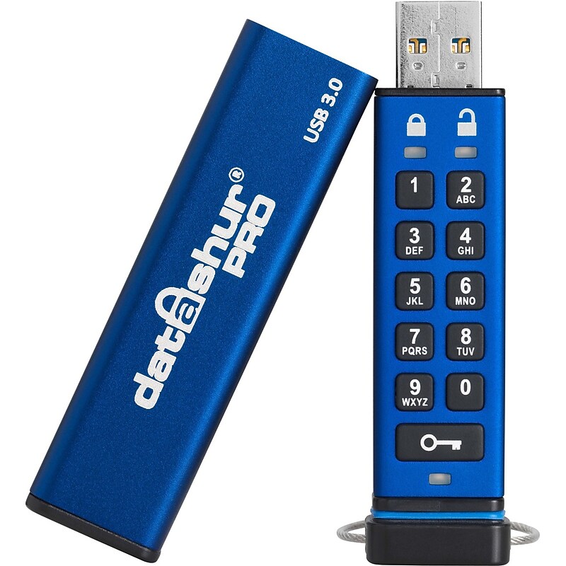 iStorage datAshur PRO 8GB USB 3.2 Gen 1 Type-A Encrypted Flash Drive, Blue (IS-FL-DA3-256-8) image 1