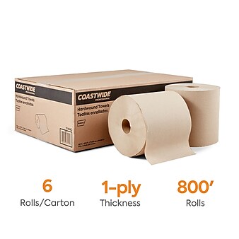 Coastwide Professional™ Recycled Hardwound Paper Towels, 1-ply, 800 ft./Roll, 6 Rolls/Carton (CW20181)