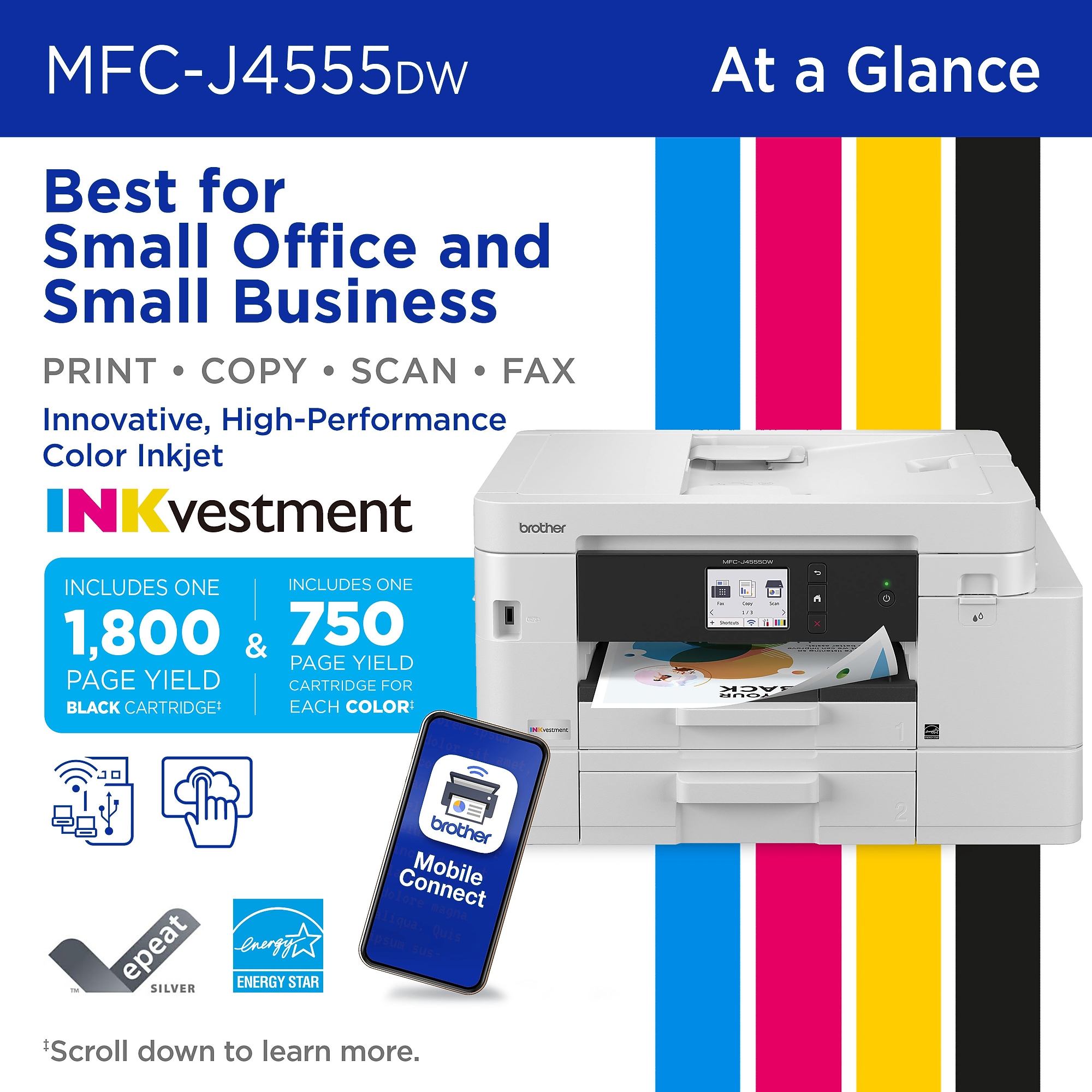 Brother INKvestment MFC-J4555DW Wireless Color All-In-One Inkjet Printer, Best for Home Office Sansujyuku sansujyuku.com