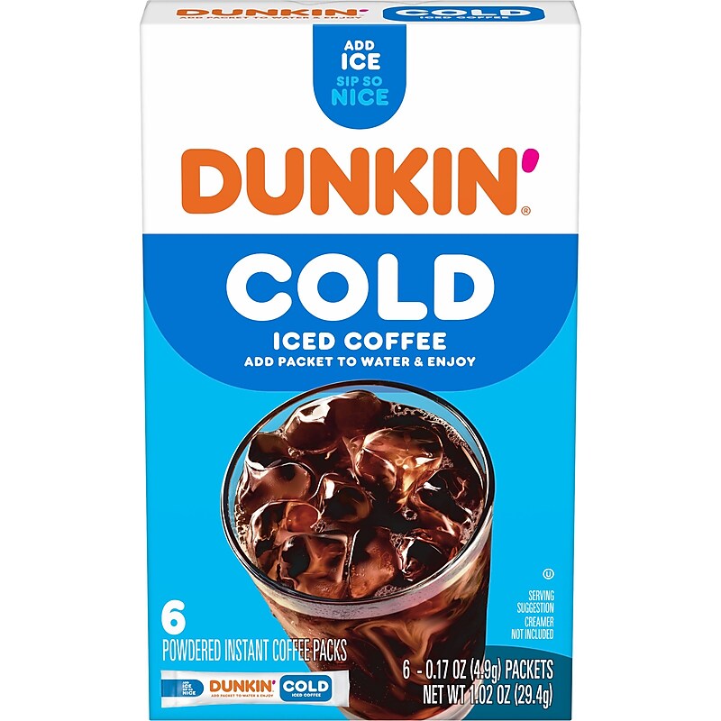Dunkin' Cold Powdered Instant Coffee Packets, 0.17 oz., 6/Box (8133401632) image 1