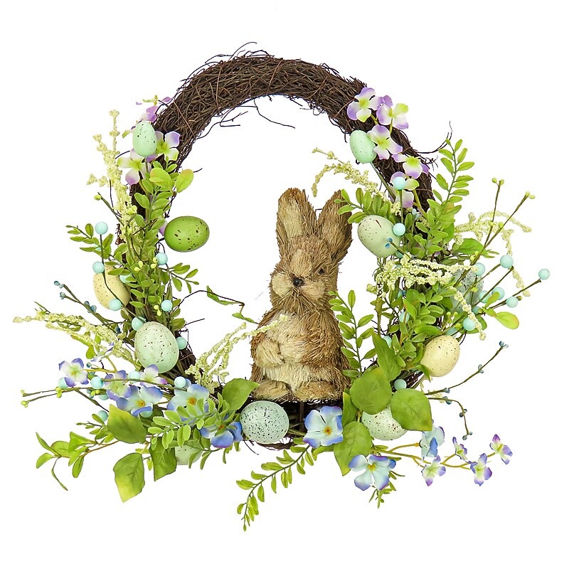 National Tree Company 16" Bunny with Blue and Green Easter Eggs Wreath (RAE-EA8A37245-1) image 1